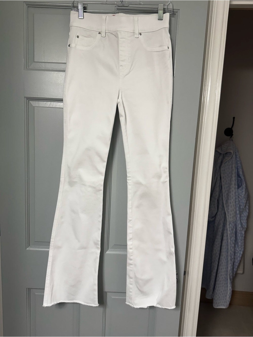 SPANX White Flare Jeans with Raw Hem